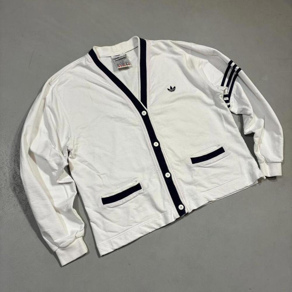 1990s Adidas Women's Retro Sporty White Cardigan - Picture 1 of 7